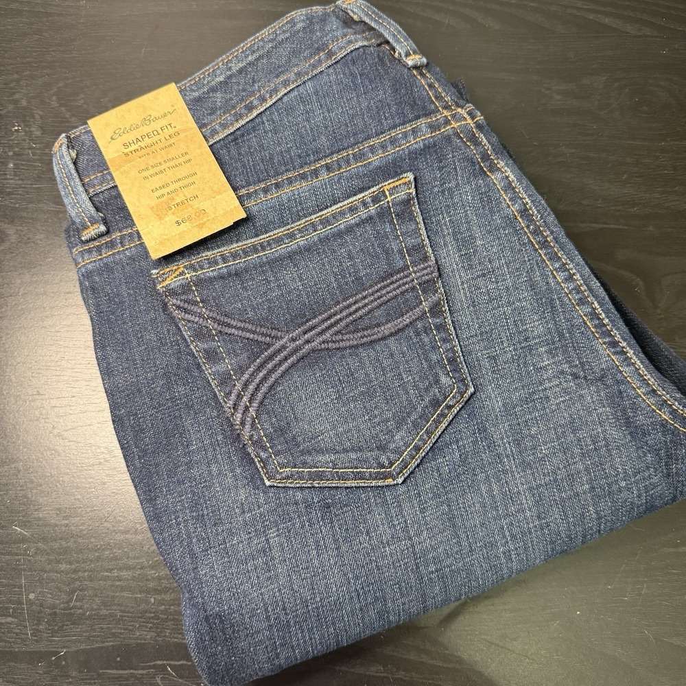 Eddie Bauer Jeansโ Womens 8 32x31 Blue Straight Fit New Tags Sapphire